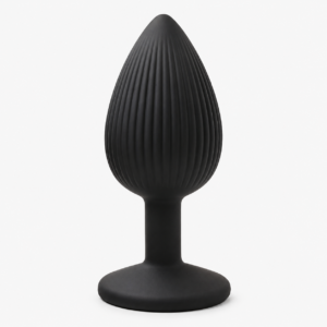 Plug Anal Grande Listrado Em Silicone Preto